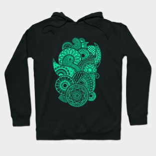 Abstract Mandala design (cyan on black) Hoodie